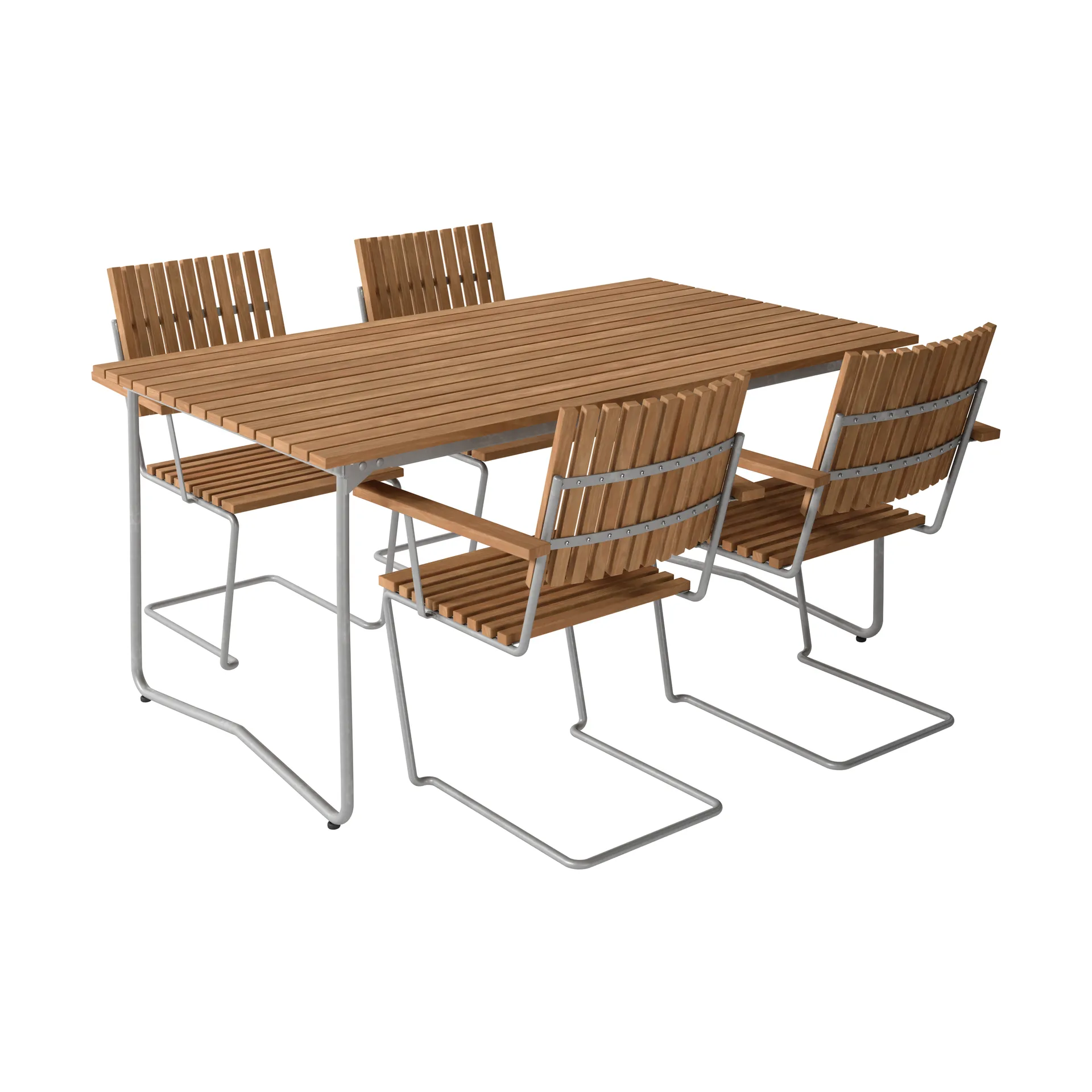Table Bovik + 4 chaises teck stativ galvanisé à chaud,  Grythyttan Stålmöbler