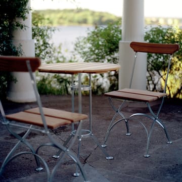 Table Brasserie à trois pieds - Teck-structure en acier avec galvanisation à chaud - Grythyttan Stålmöbler