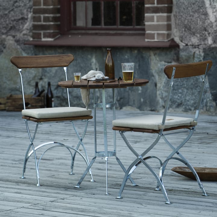 Table Brasserie à trois pieds - Teck-structure en acier avec galvanisation à chaud - Grythyttan Stålmöbler