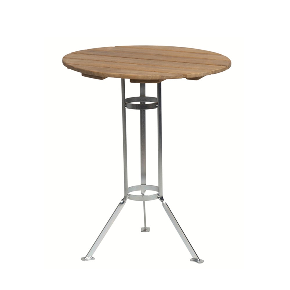 Grythyttan Stålmöbler Table Brasserie à trois pieds Teck-structure en acier avec galvanisation à chaud