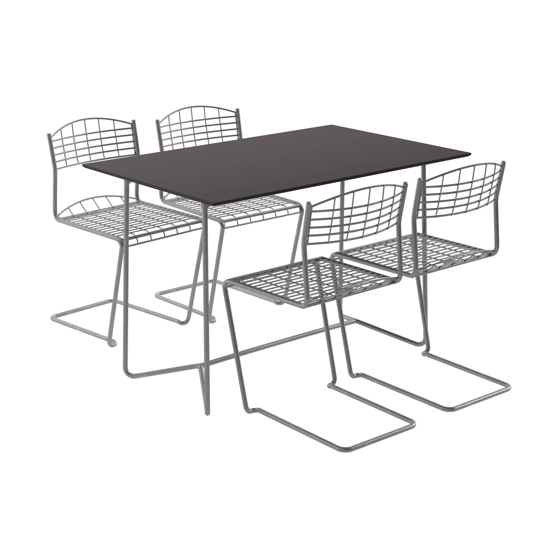 Table High tech 110 cm + 4 chaises High tech noir-stativ galvanisé à chaud,  Grythyttan Stålmöbler
