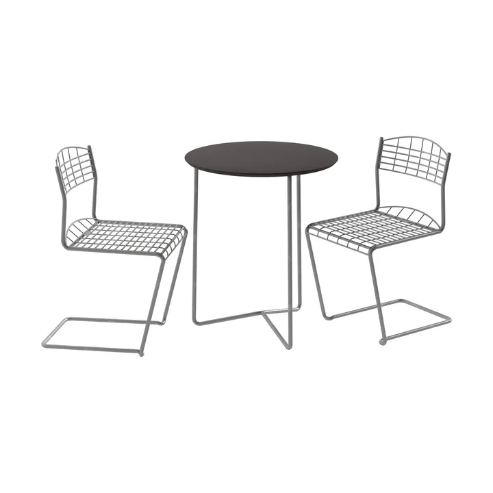 Table High tech Ø60 cm + 2 chaises High tech noir-stativ galvanisé à chaud - Grythyttan Stålmöbler
