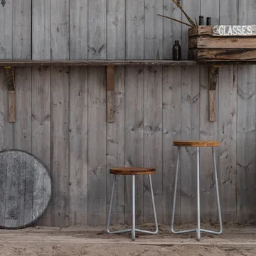 Tabouret V-1 - Teck-structure en acier avec galvanisation à chaud, 45 cm - Grythyttan Stålmöbler