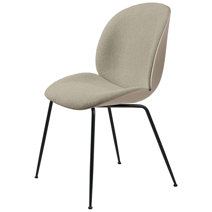 Chaise Beetle rembourrée sur le dossier et l’assise, pieds noirs - New Beige-Light Bouclé 008 - Gubi