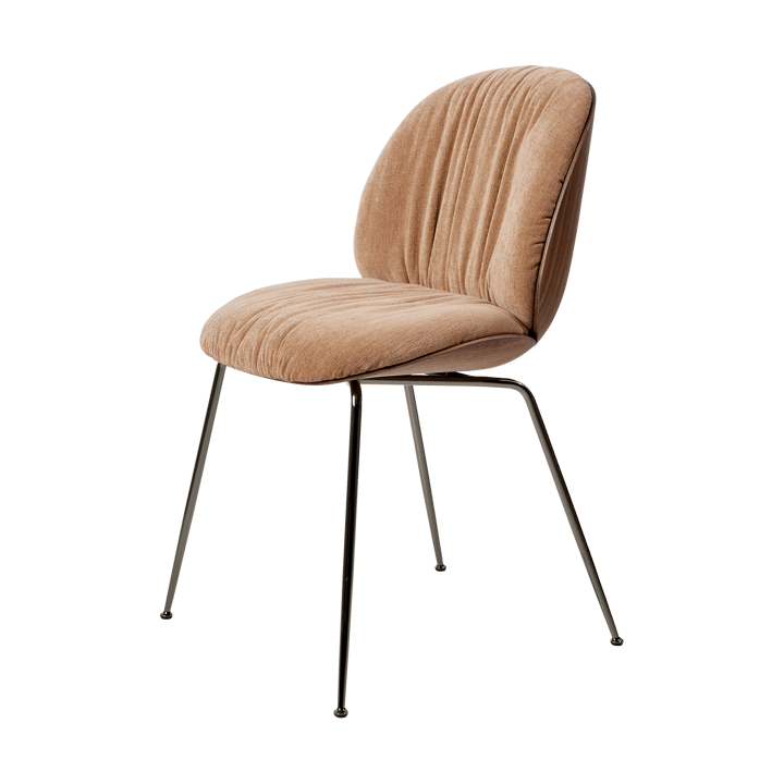 Chaise Beetle Soft, dossier avant recouver - Tabouret Belsuede Dedar 132, noyer mat-dossier noir, chrome - GUBI