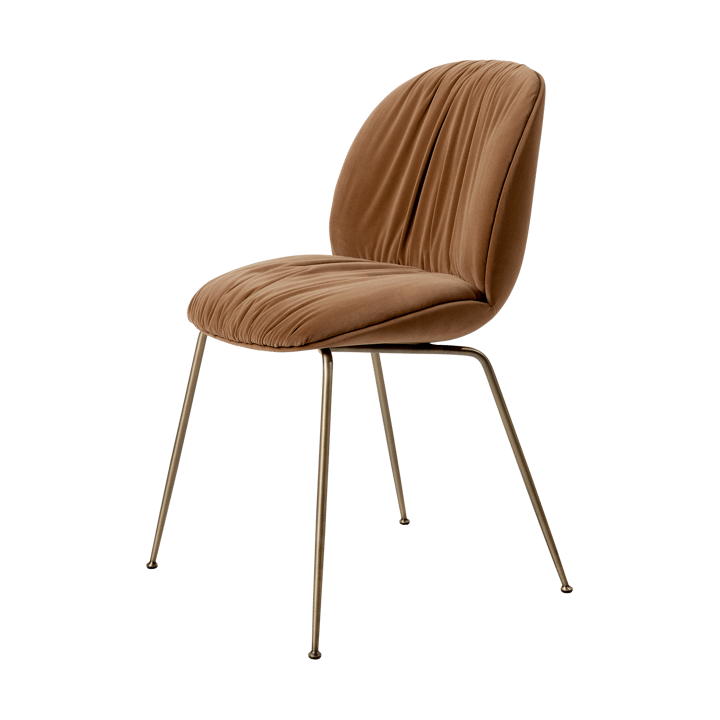 Chaise Beetle Soft, dossier avant recouver - Tabouret Sunday Dedar 112, dossier noir, laiton antique - GUBI