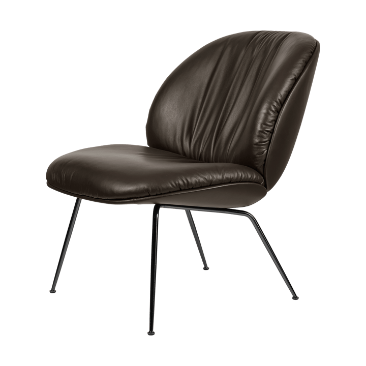 Fauteuil lounge Beetle Soft, entièrement recouvert - Tabouret Cuir lisse Gubi Coffee, dossier mat noir - GUBI