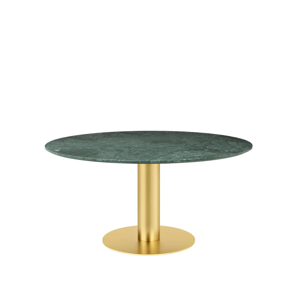Table à manger Gubi 2.0, marble green, ø150, structure en laiton GUBI
