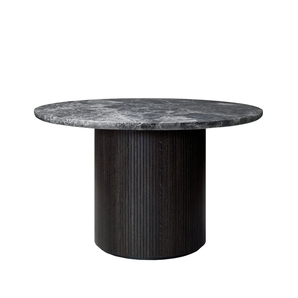 Table à manger Moon ronde, marble grey, Ø120 cm, marron/pied lasuré noir GUBI