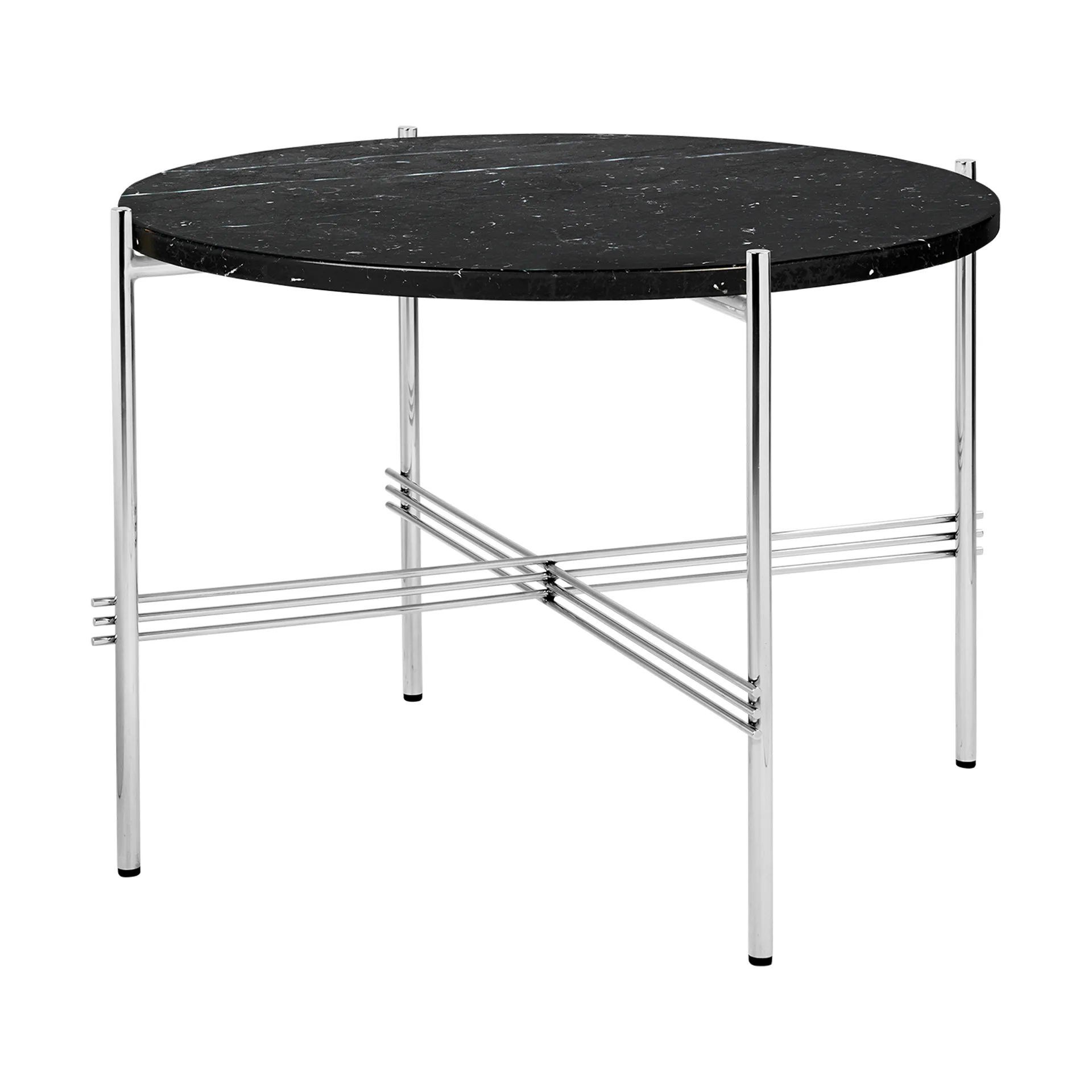 Table basse en acier poli TS Ø55, Black marquina marble GUBI
