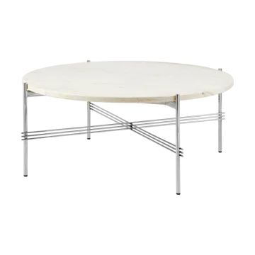 Table basse en acier poli TS Ø80 - Neutral white travertine - GUBI