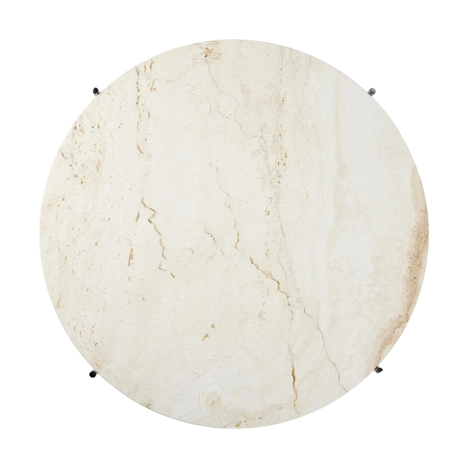 Table basse en acier poli TS Ø80, Neutral white travertine GUBI