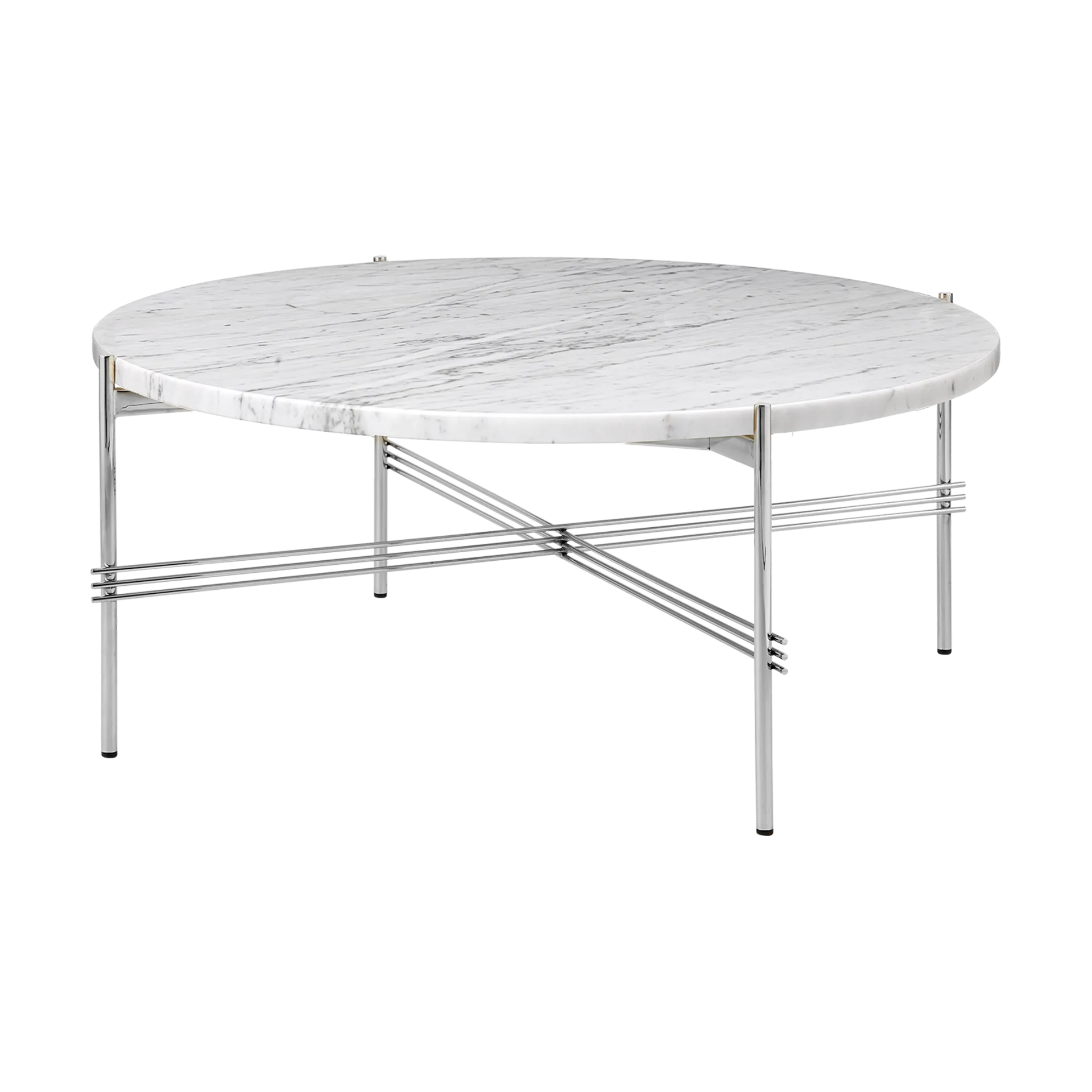 Table basse en acier poli TS Ø80, White carrara marble GUBI