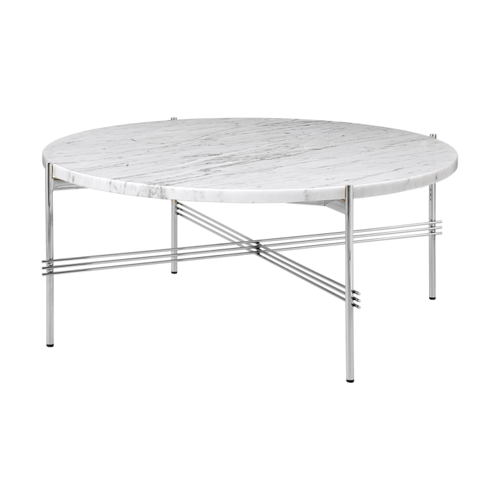 Table basse en acier poli TS Ø80 - White carrara marble - GUBI