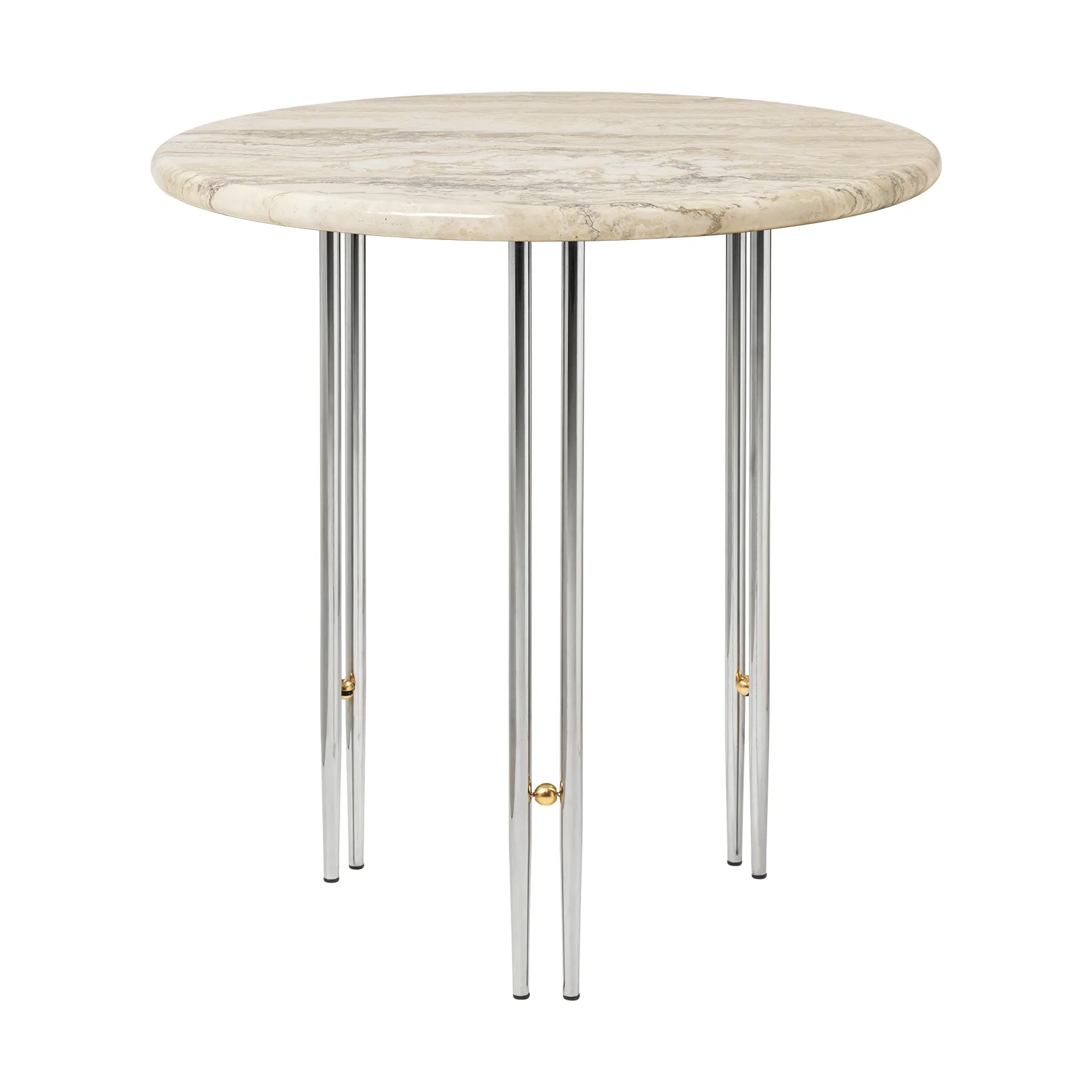 Table basse IOI Ø50 cm, Chrome - laiton - marbre beige GUBI