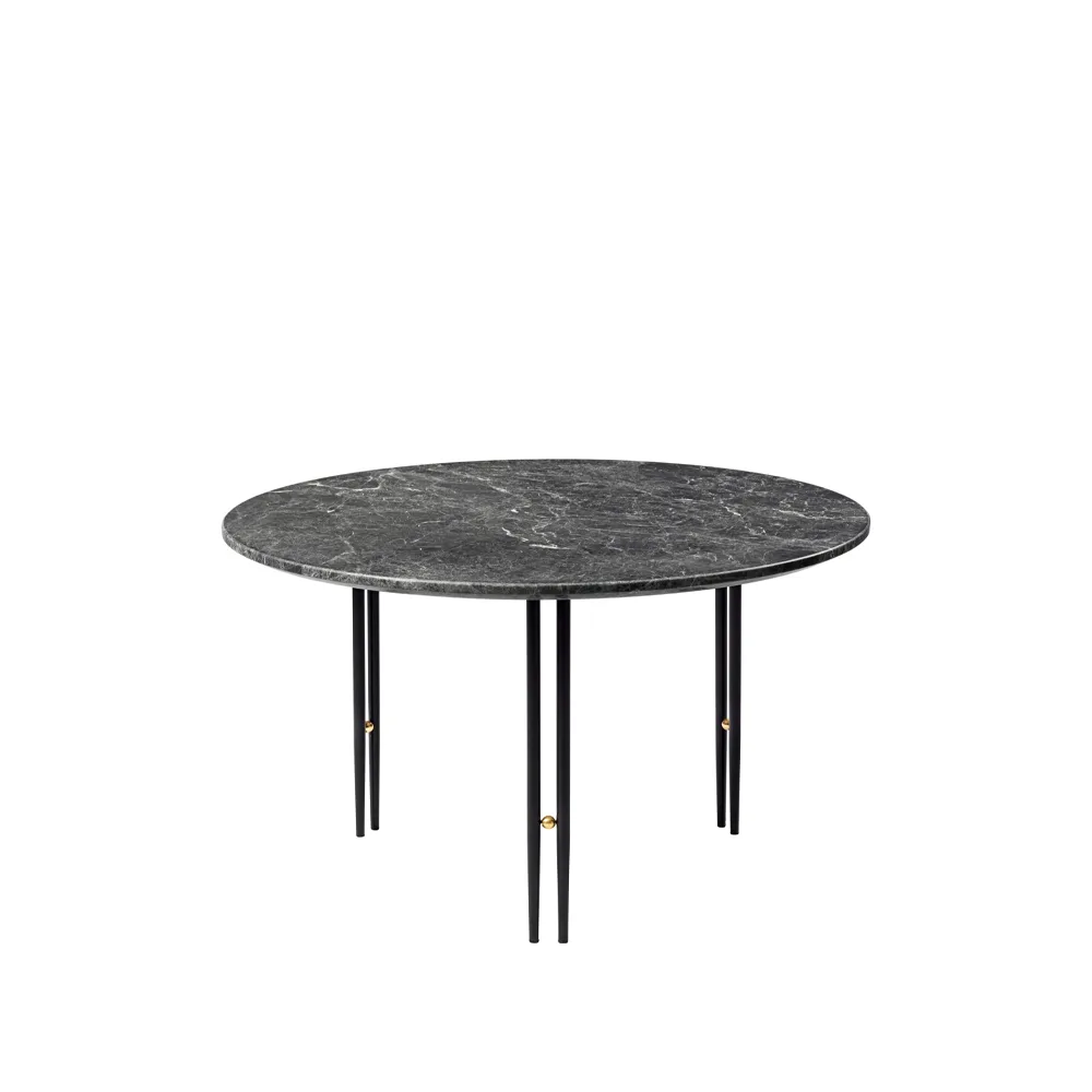 Table basse IOI, grey emperador marble, ø70, structure noire GUBI