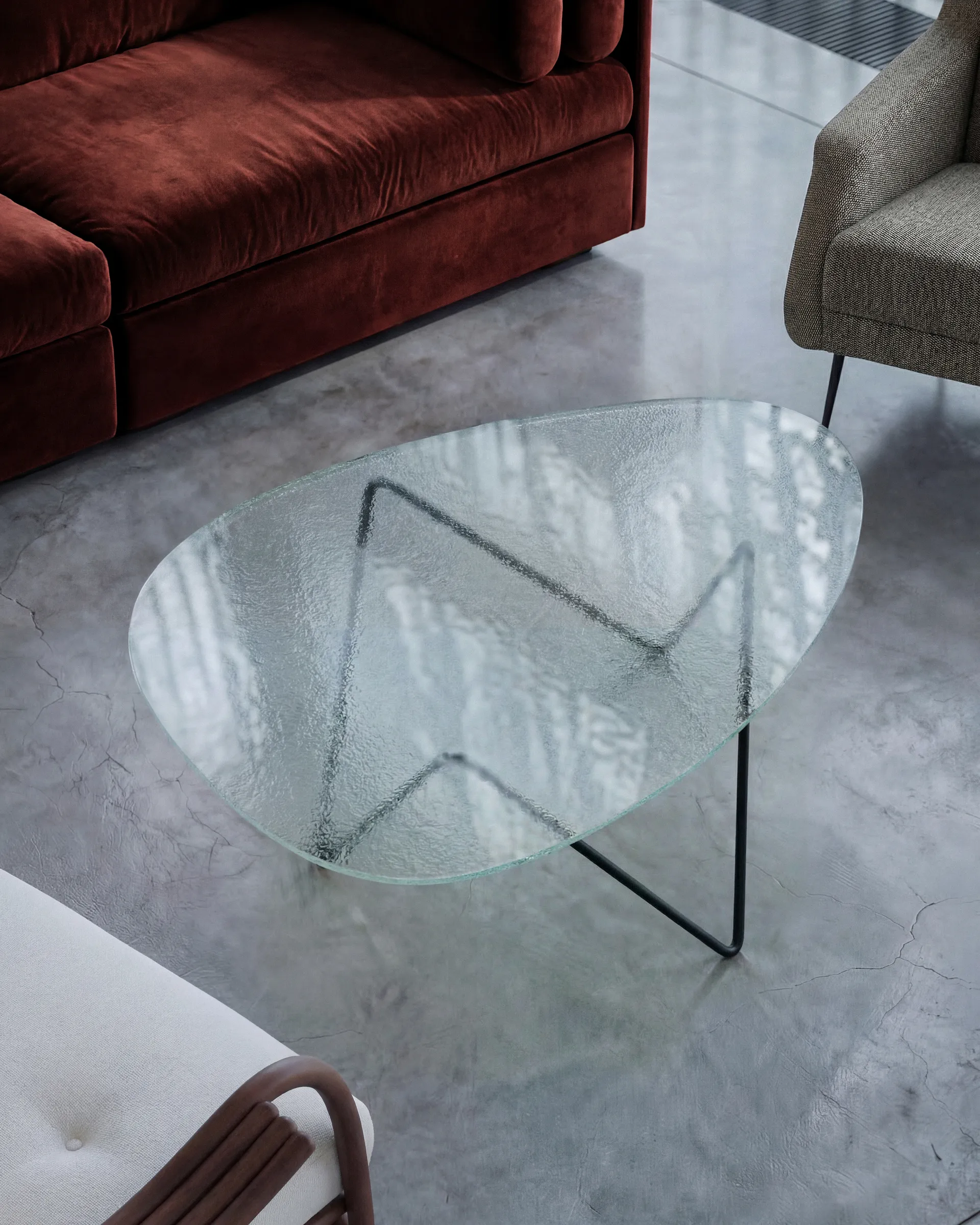Table basse Pedrera, Noir semi-mat-verre structuré transparent GUBI