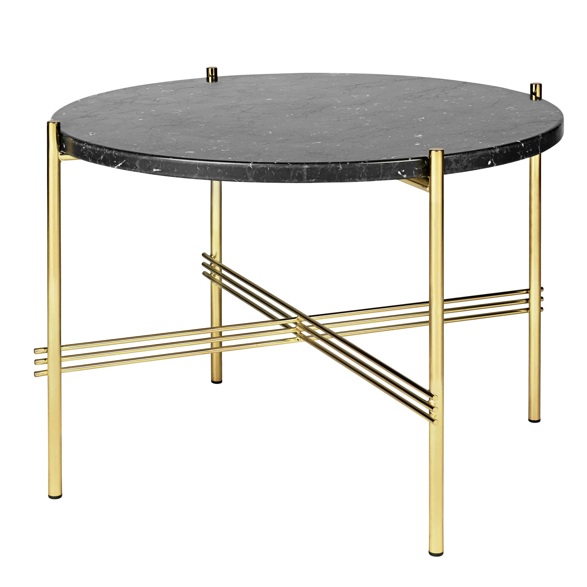 Table basse TS pieds en laiton Ø55 cm, marbre noir GUBI
