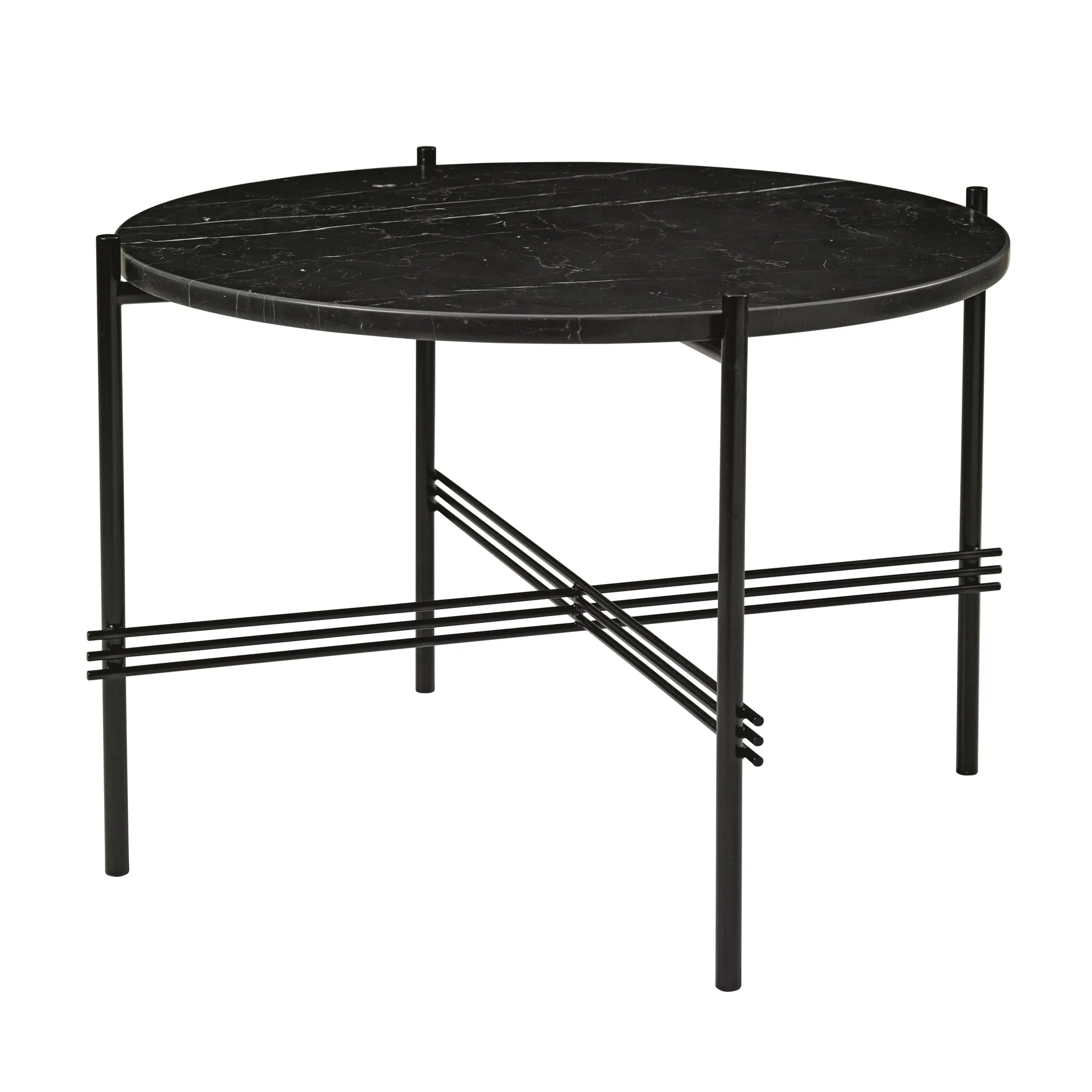 Table basse TS pieds noirs Ø55 cm, marbre noir GUBI
