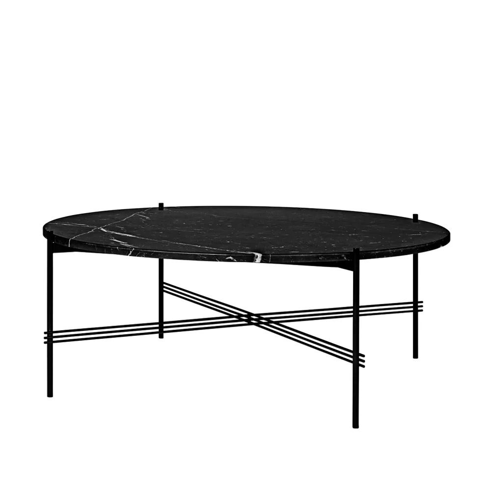 Table basse TS Round, black marquina marble, ø105, structure noire
 GUBI