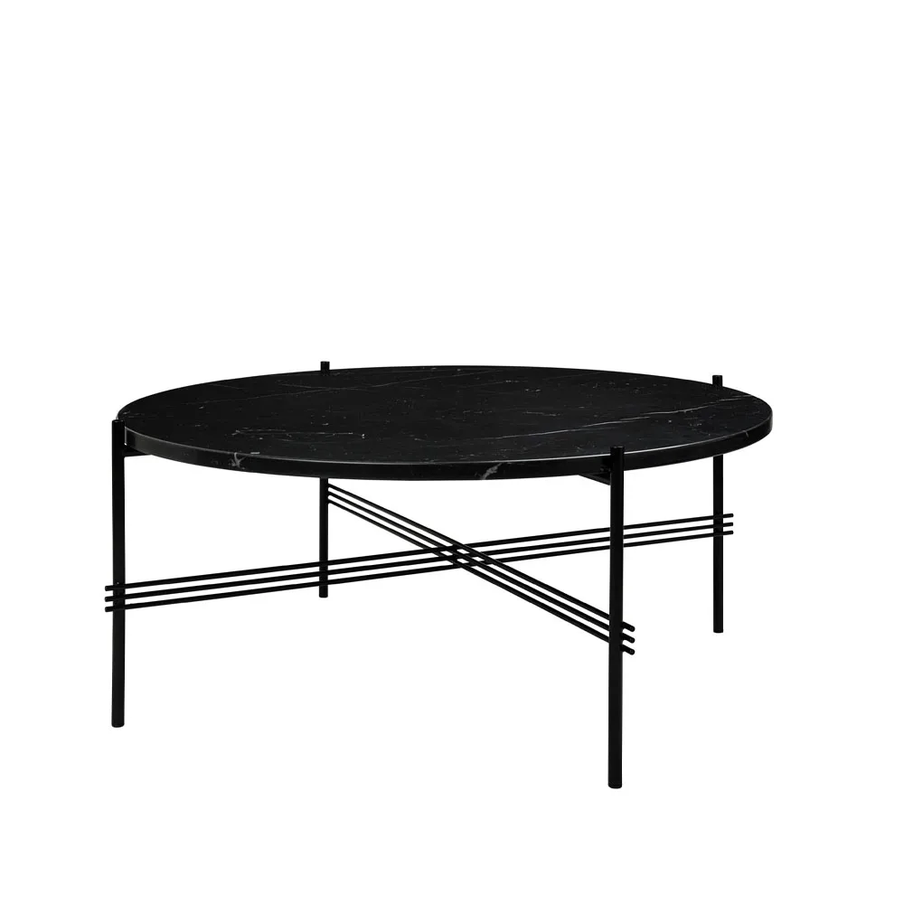Table basse TS Round, black marquina marble, ø80, structure noire GUBI