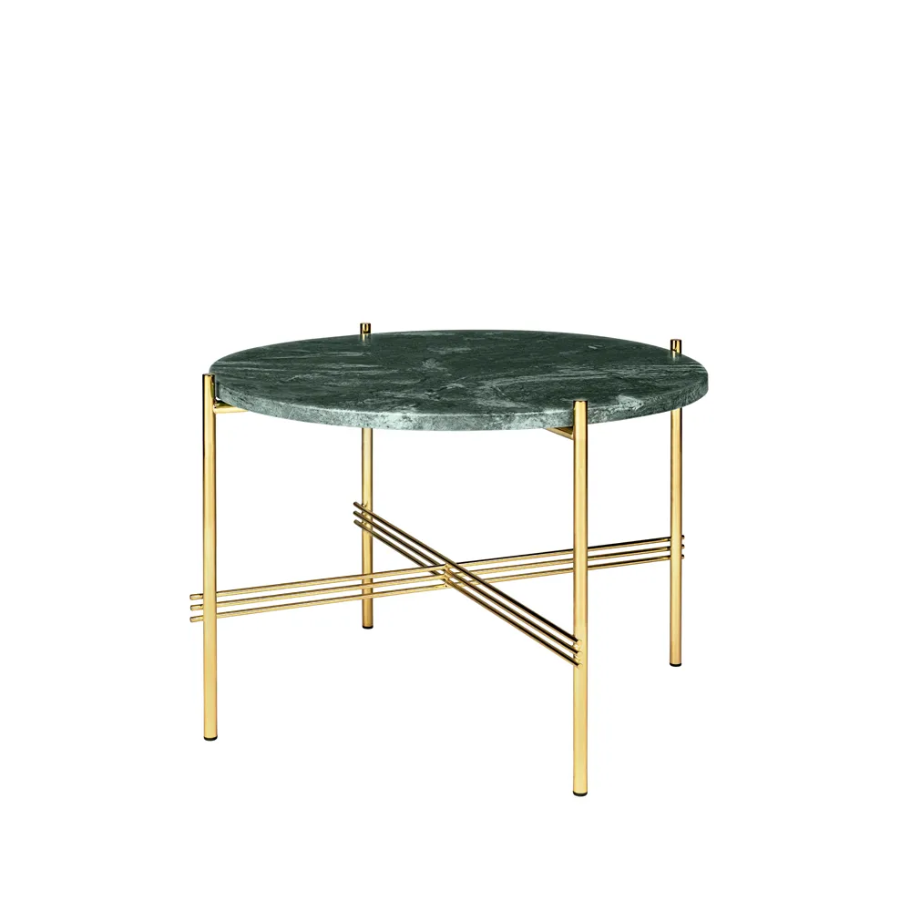 Table basse TS Round, green guatemala marble, ø55, structure en laiton GUBI