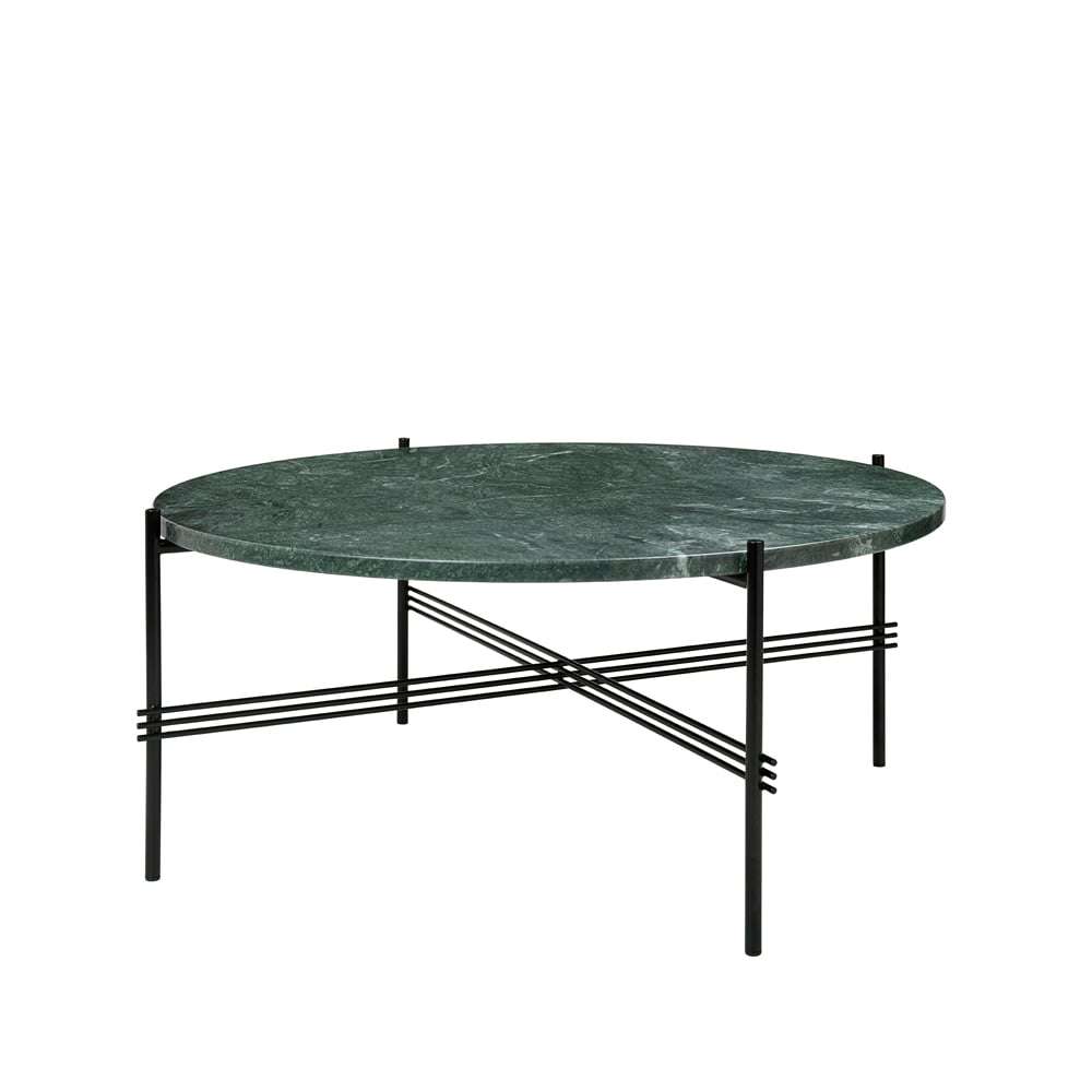GUBI Table basse TS Round green guatemala marble, 80, structure noire