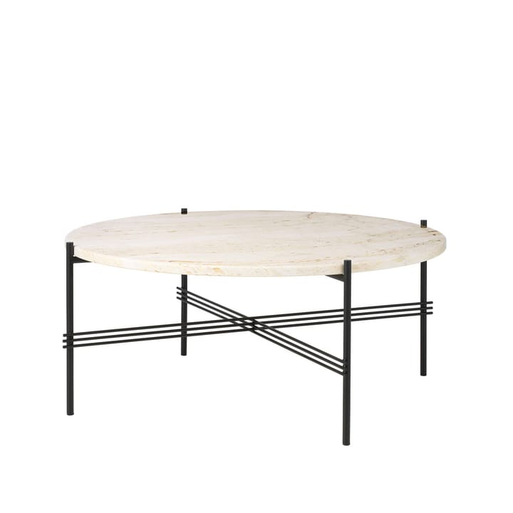 Table basse TS Round - natural white travertine, ø80, structure noire - GUBI