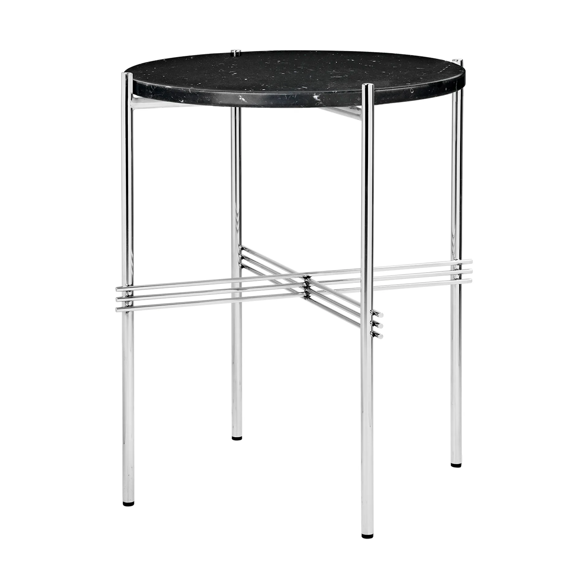 Table d’appoint en acier poli TS Ø40, Black marquina marble GUBI