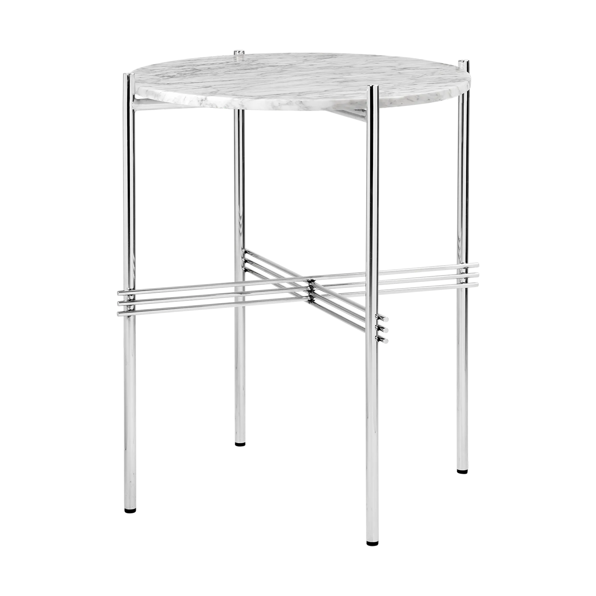 Table d’appoint en acier poli TS Ø40, White carrara marble GUBI