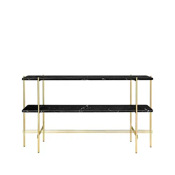 Table d’appoint TS Console 120x30x72 cm - black marquina marble, structure en laiton, 2 étagères en marbre - GUBI