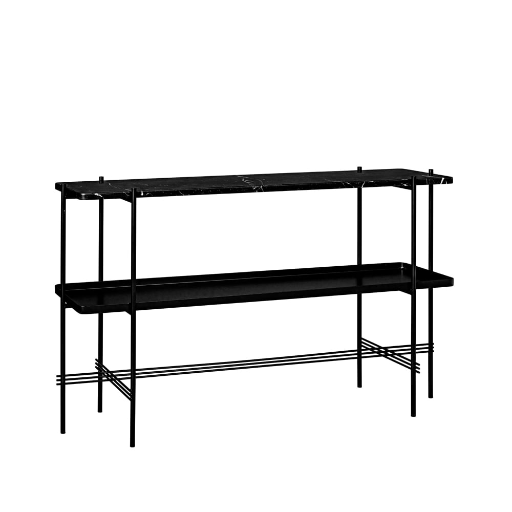 GUBI Table d’appoint TS Console 120x30x72 cm Black marquina marble, structure noire, avec plateau