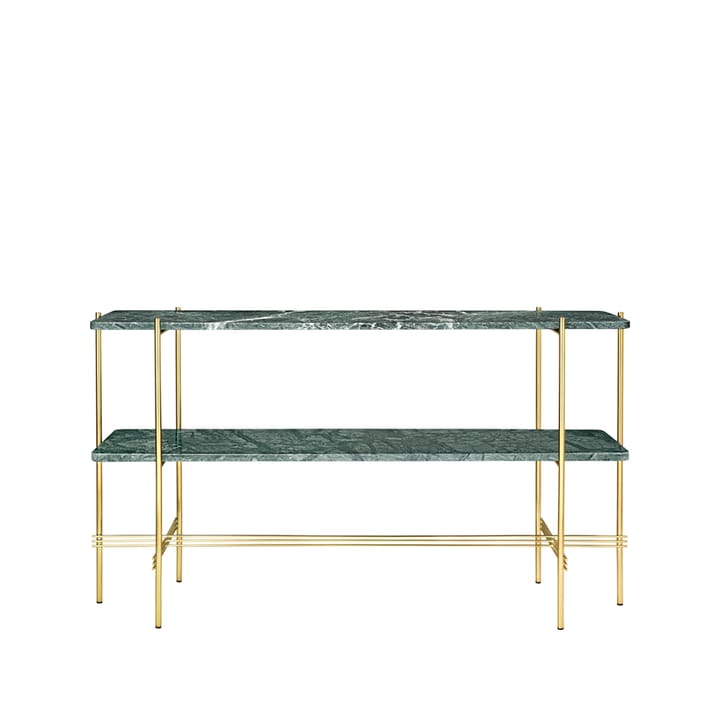 Table d’appoint TS Console 120x30x72 cm - green guatemala marble, structure en laiton, 2 étagères en marbre - GUBI