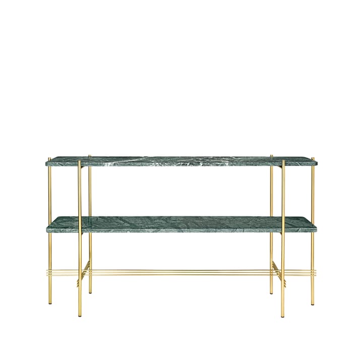 Table d’appoint TS Console 120x30x72 cm - green guatemala marble, structure en laiton, 2 étagères en marbre - GUBI