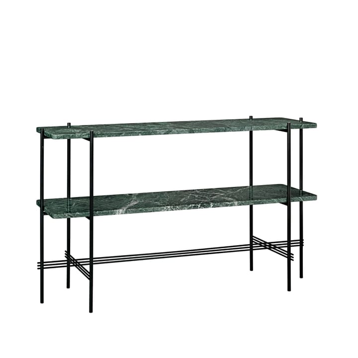 Table d’appoint TS Console 120x30x72 cm - green guatemala marble, structure noire, 2 étagères en marbre - GUBI