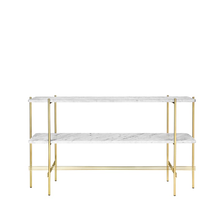 Table d’appoint TS Console 120x30x72 cm - white carrara marble, structure en laiton, 2 étagères en marbre - GUBI