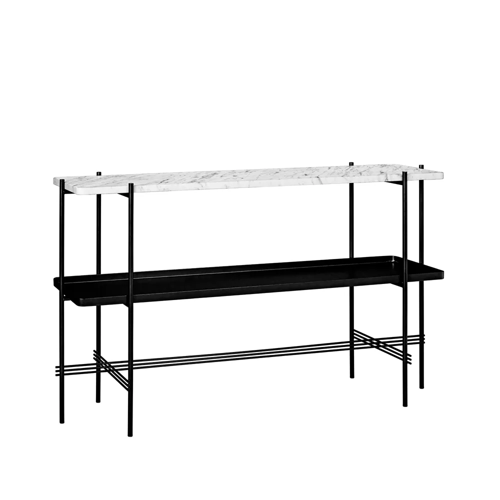 Table d’appoint TS Console 120x30x72 cm, white carrara marble, structure noire, avec plateau GUBI