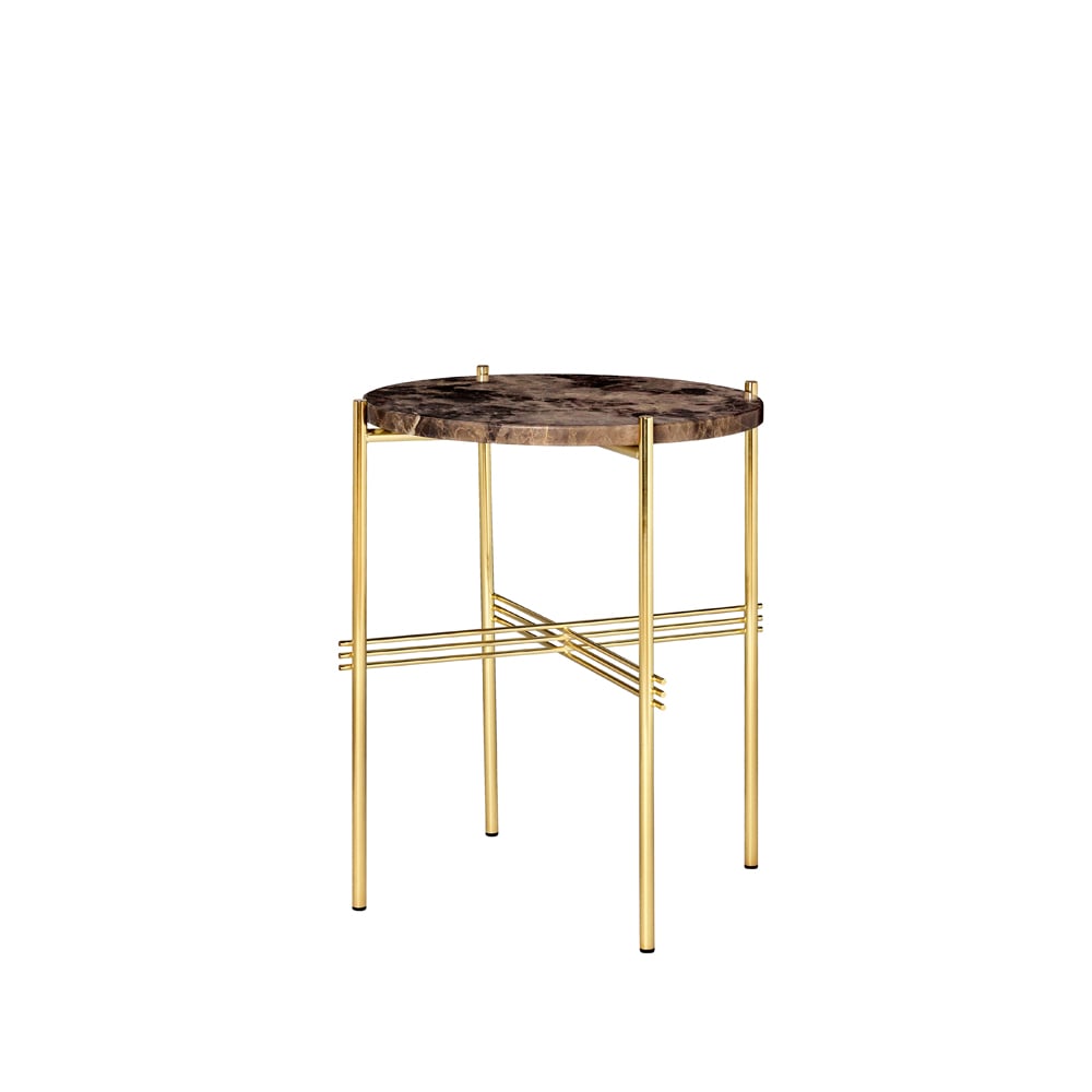 GUBI Table d'appoint TS Round brown emperador marble, o40, structure en laiton