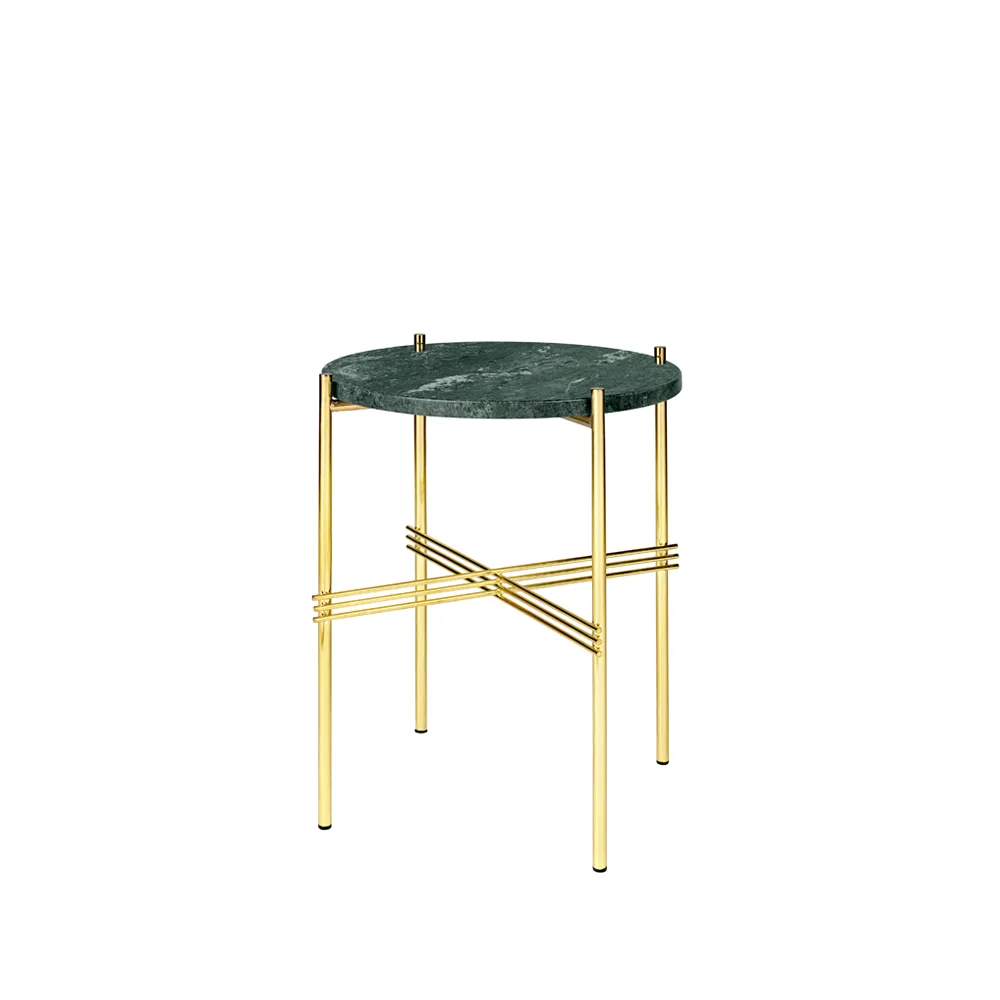 Table d'appoint TS Round, green guatemala marble, ø40, structure en laiton GUBI
