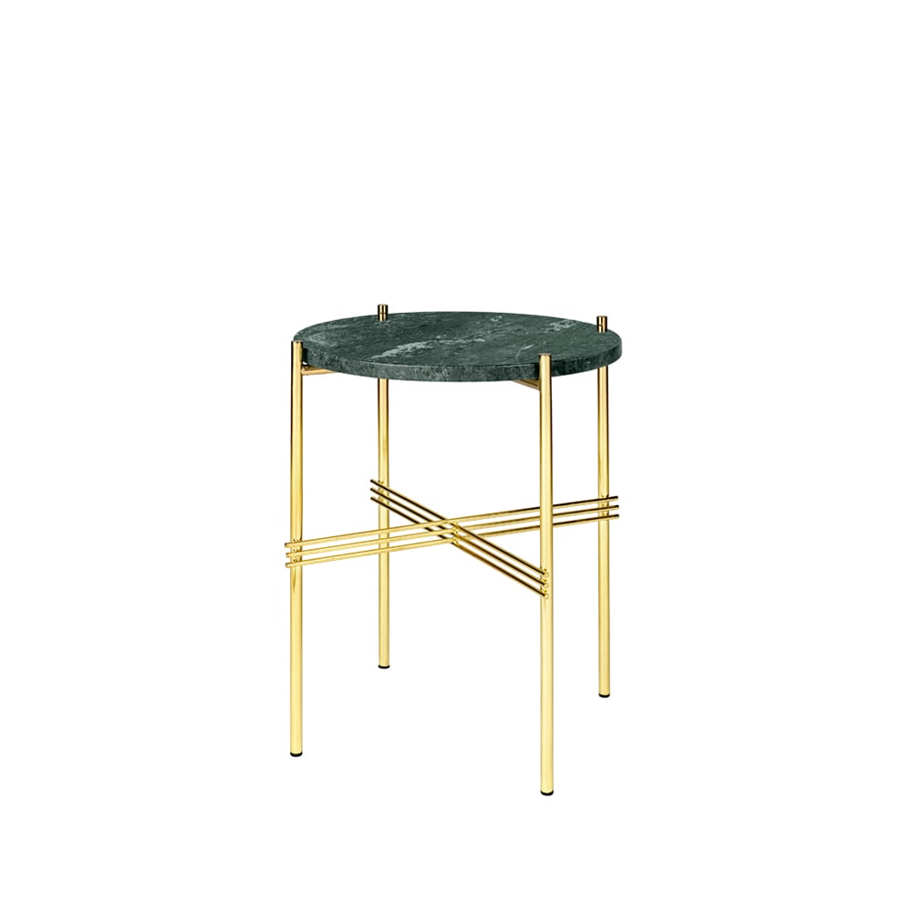 GUBI Table d'appoint TS Round green guatemala marble, ø40, structure en laiton