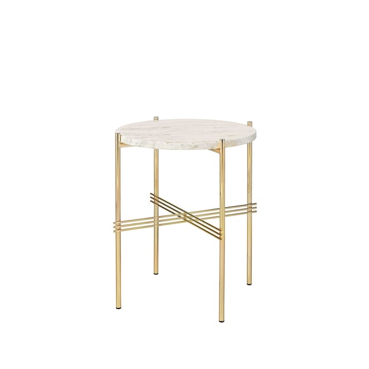 Table d'appoint TS Round - natural white travertine, ø40, structure en laiton - GUBI