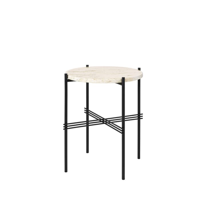 Table d'appoint TS Round - natural white travertine, ø40, structure noire - GUBI