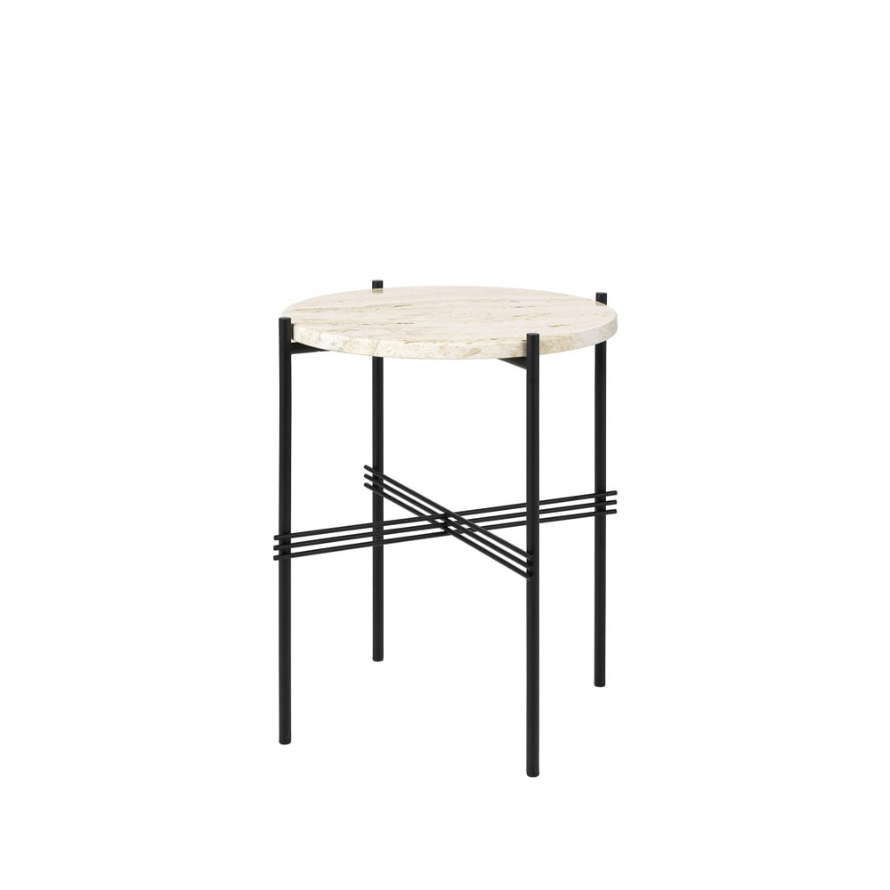 GUBI Table d'appoint TS Round natural white travertine, o40, structure noire