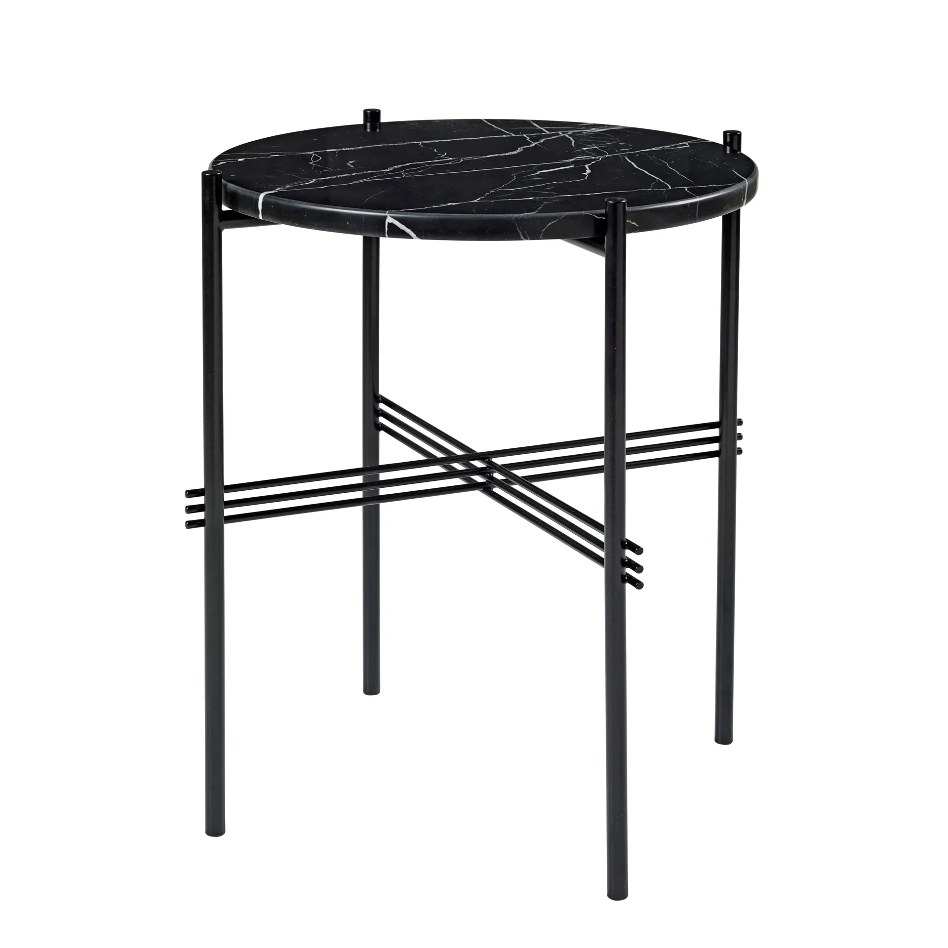Table TS pieds noirs Ø40 cm, marbre noir GUBI