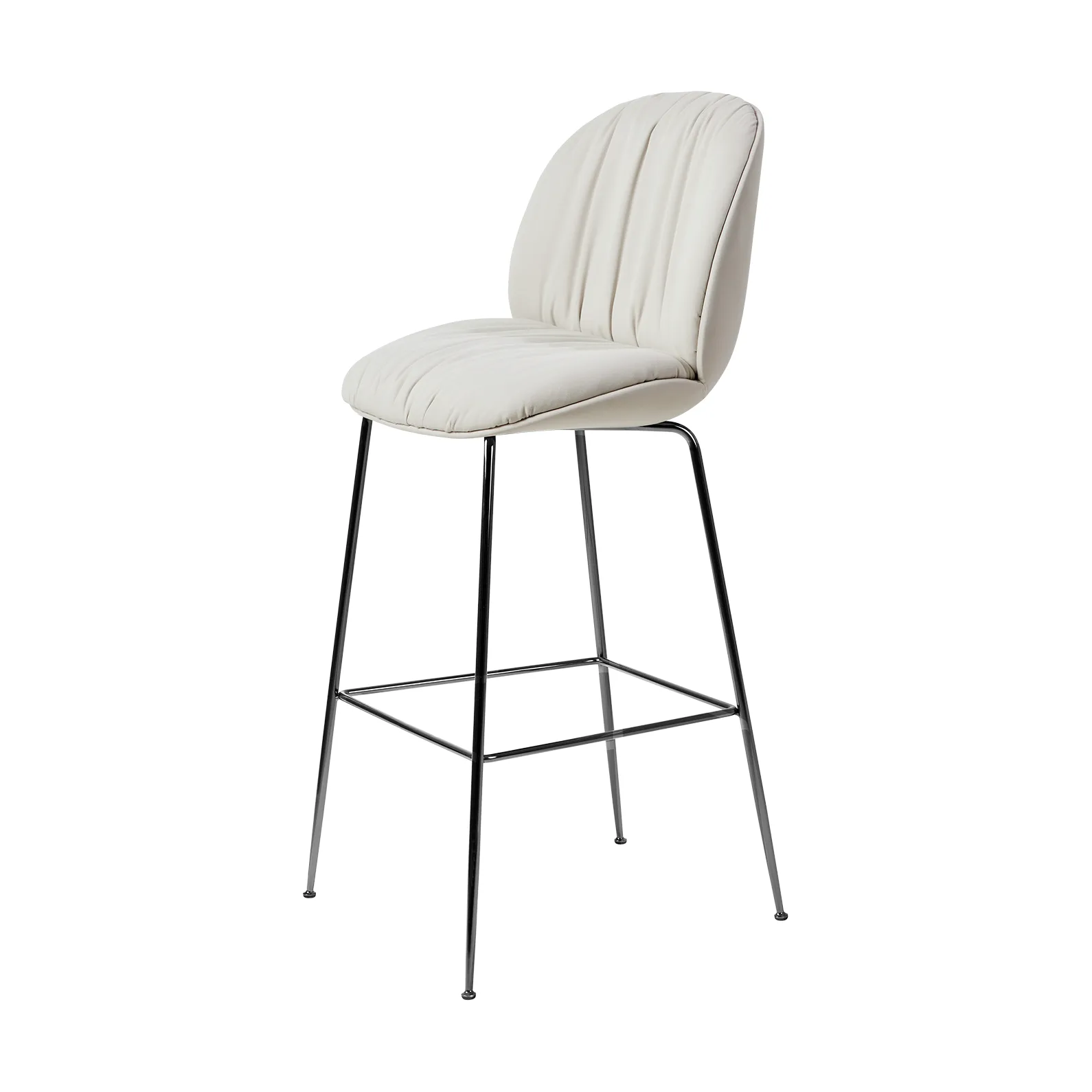 Tabouret de bar 75 cm Beetle Soft, entièrement recouvert, Tabouret Reales Gubi 001, dossier noir, chrome GUBI