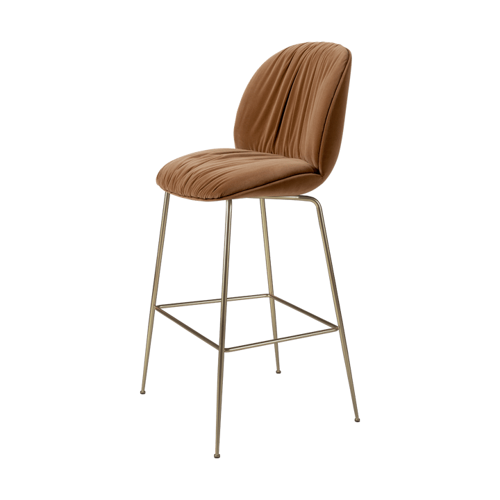 Tabouret de bar 75 cm Beetle Soft, entièrement recouvert - Tabouret Sunday Dedar 112, dossier noir, laiton antique - GUBI