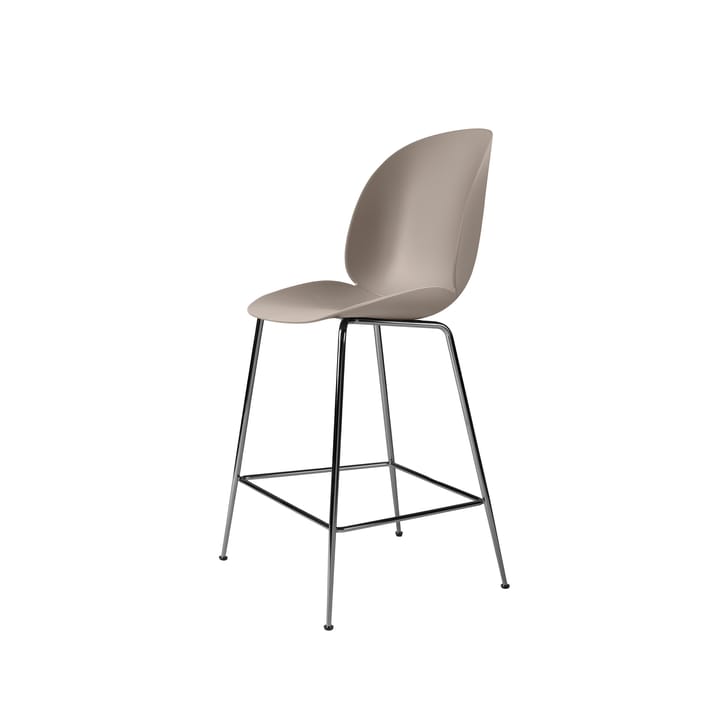 Tabouret de bar Gubi 3D bas - new beige, structure en acier chromé noir - GUBI