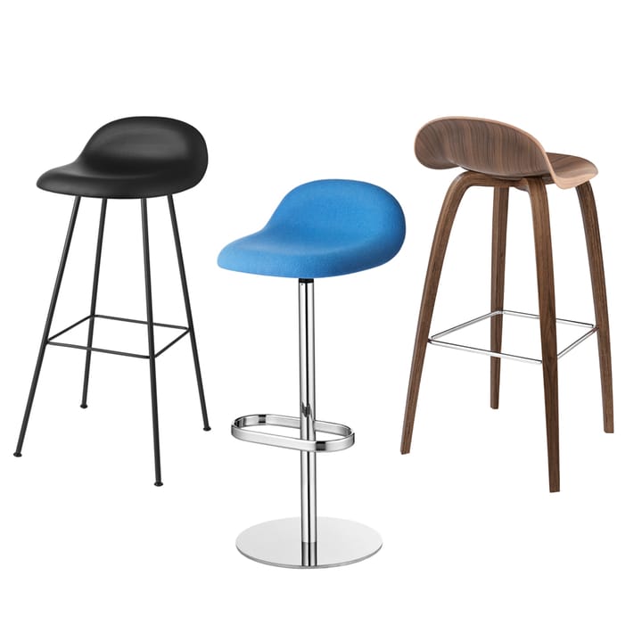 Tabouret de bar Gubi 3D haut - american walnut, pieds luge en acier noir - GUBI