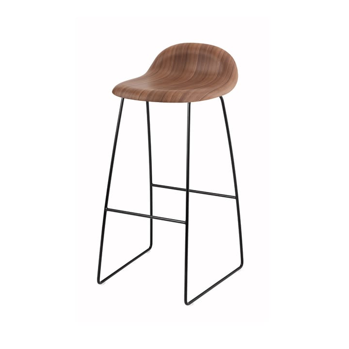 Tabouret de bar Gubi 3D haut - american walnut, pieds luge en acier noir - GUBI