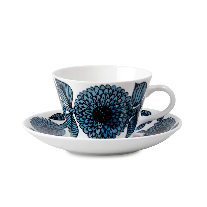 Tasse à café évasée Aster bleue - tasse à café + soucoupe - Gustafsbergs Porslinsfabrik